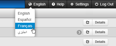 Selecting the French language from the menu